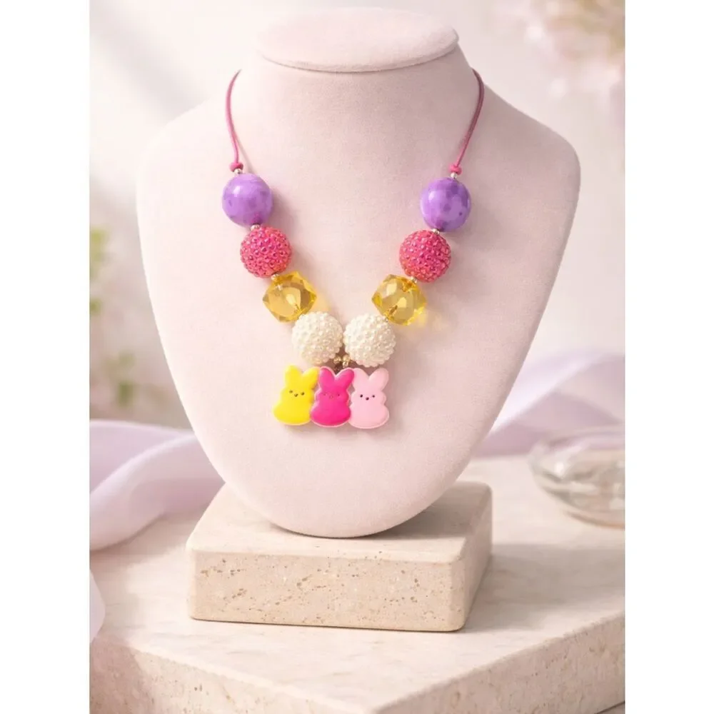 NWOT - Toddler/Girls Adjustable Beaded Necklace with Bunny Pendant - Easter